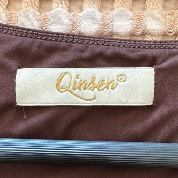 Qinsen Babydoll Top Women's XS Chocolate Brown Stretch Mochacore Retro Y2K - Picture 6 of 8